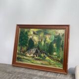 Old paysgae painting oil on canvas assembly
