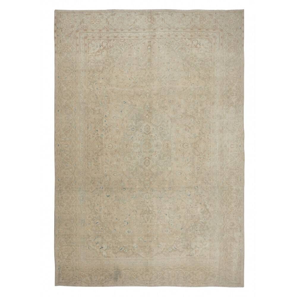 One of a kind Vintage Turkish Area Rug. Handmade Beige Large Carpet for Rustic, Country & Farmhouse Decor