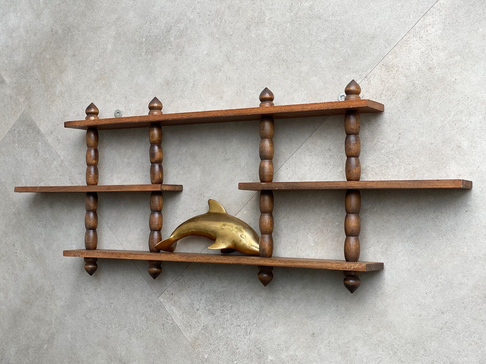 Vintage wooden wall shelves display, small shelving for miniatures #2 ...