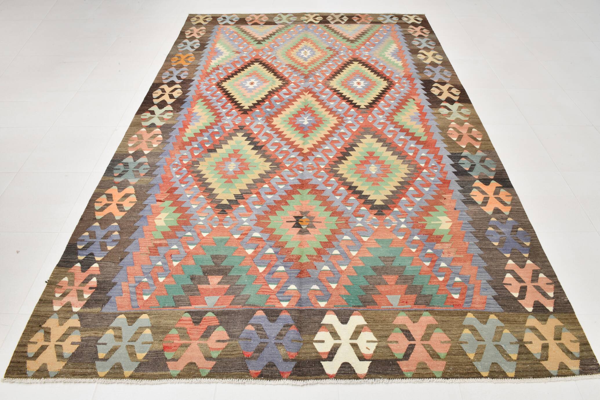 7x10 Multicolor Vintage Kilim Rug, Pattern Kilim Rug, 207x311 cm