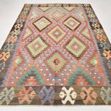 7x10 Multicolor Vintage Kilim Rug, Pattern Kilim Rug, 207x311 cm