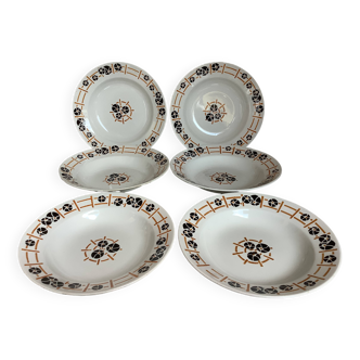 Six anciennes assiettes creuses faïence année 30 modèle nymphéas