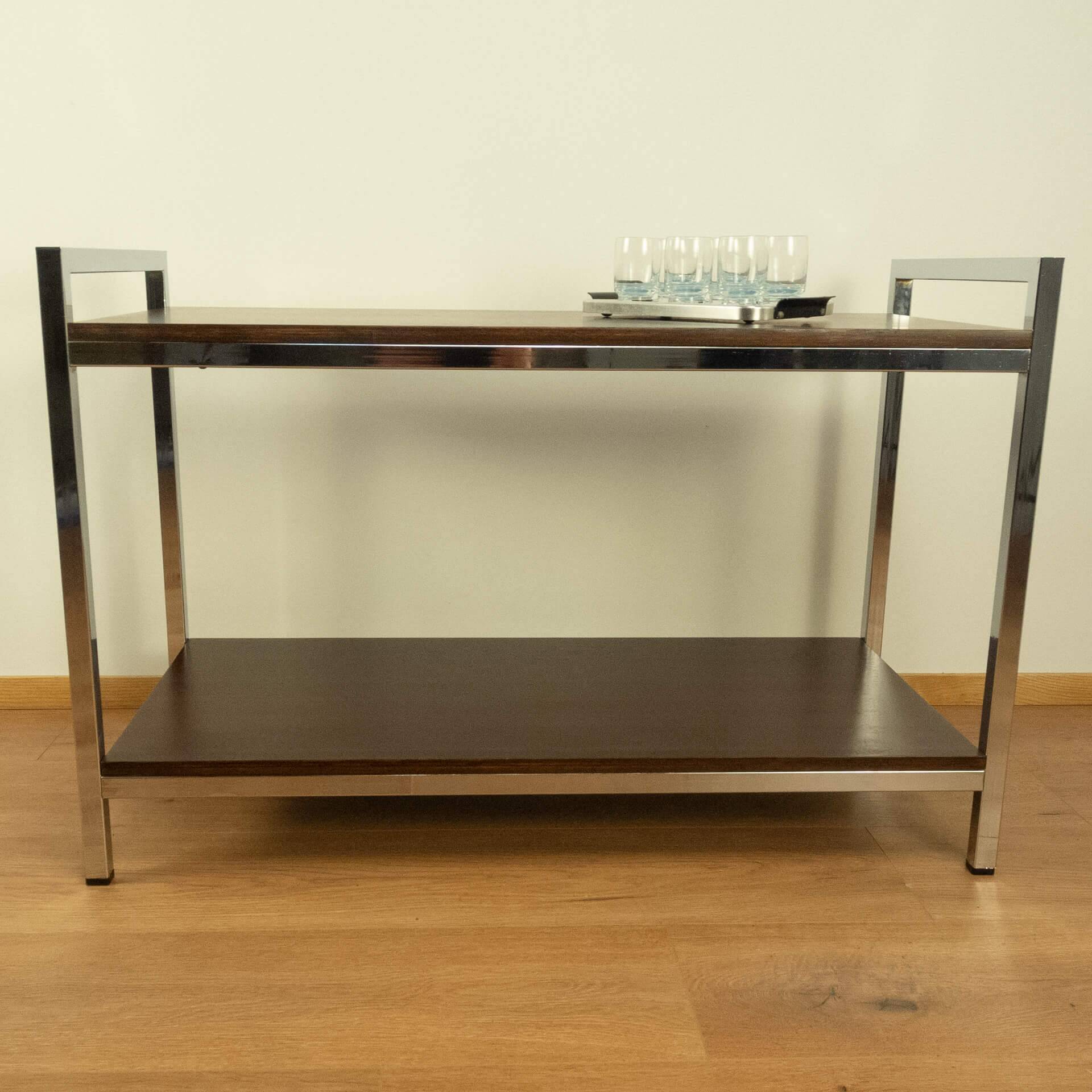 Shelf, chrome, stained mahogany, vintage from the 60s