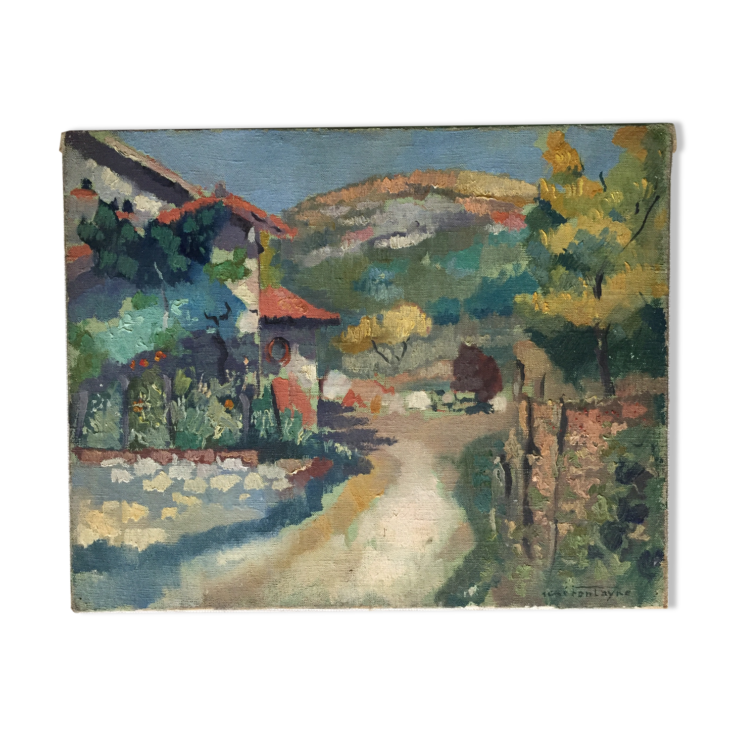Table oil on canvas by René Fontayne Sud de France 1940