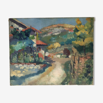 Tableau huile sur toile signé René Fontayne sud de la France  1940