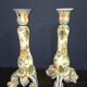 Pair of large polychrome ceramic candlesticks – Floral decoration – H 34 cm