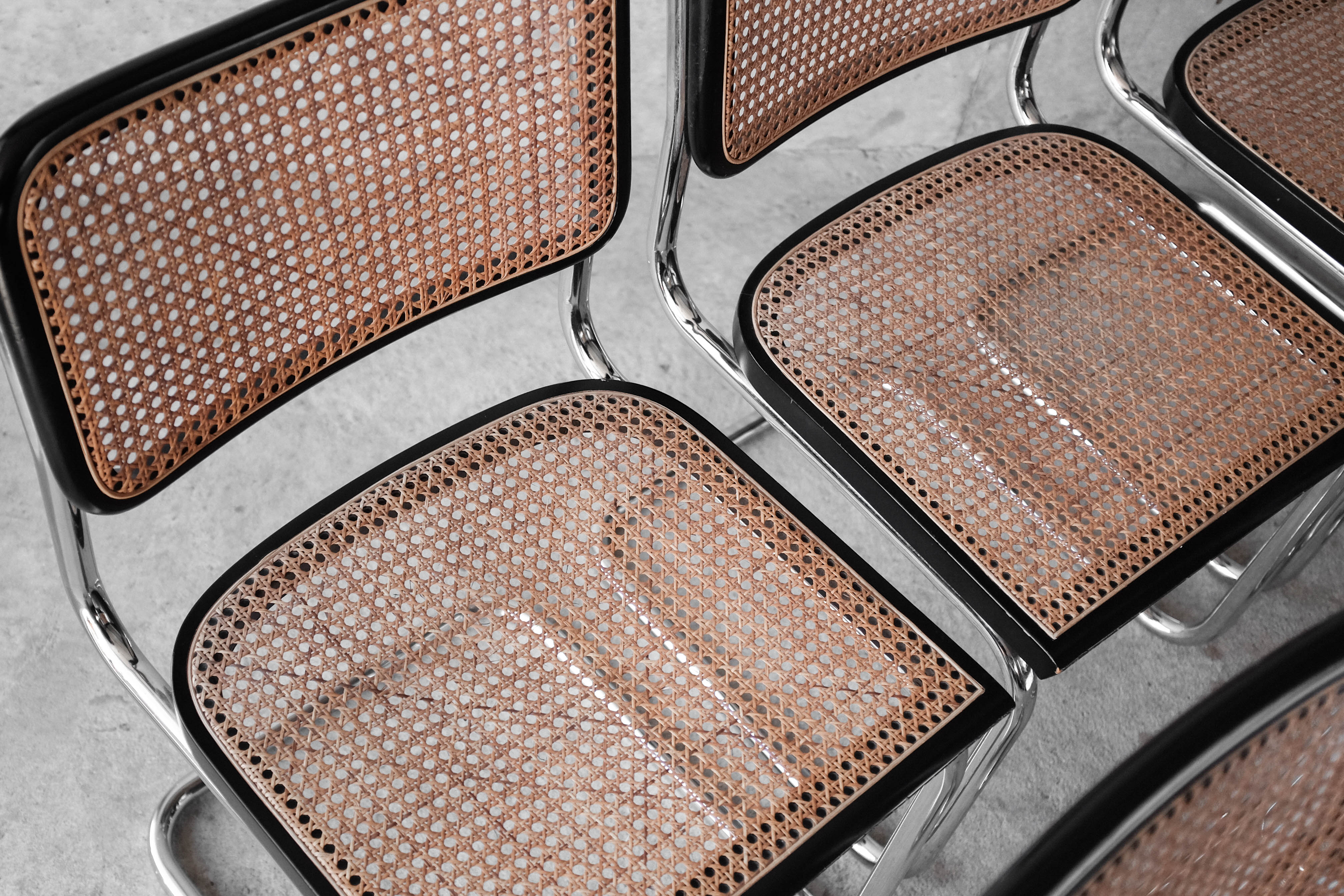 Set of 6 black Cesca B32 chairs by Marcel Breuer