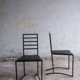 Set of 4 Black Steel Dining Chairs with Black Faux-Leather Seats — Minimalist Geometric Design