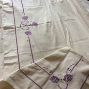 Cotton blend flat sheet "Blue Flower" hand-embroidered