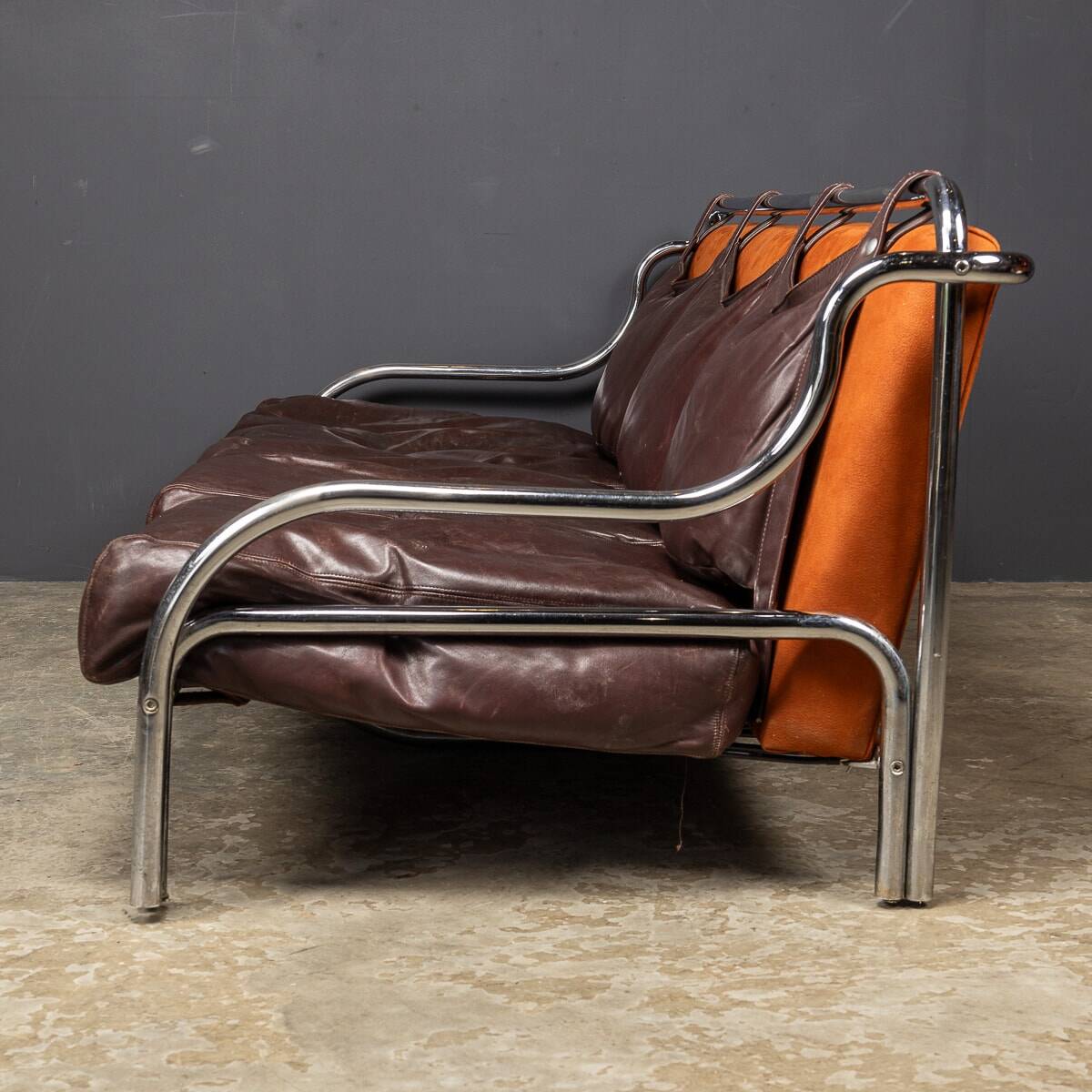 A 20thc italian brown leather sofa by gae aulenti for poltronova c.1962