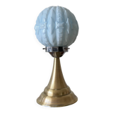 Vintage Art Deco modernist lamp with blue opaline glass and brass.