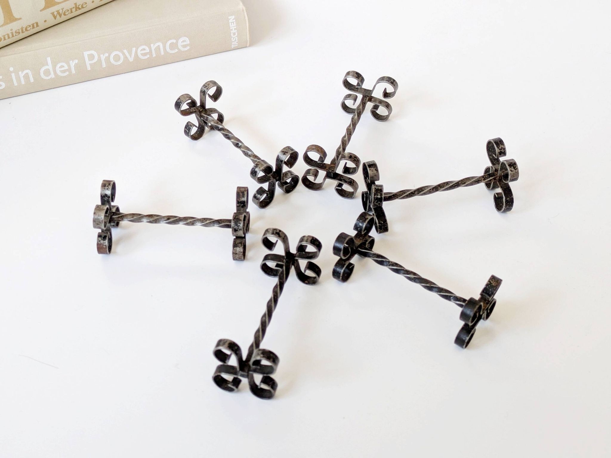 Set of 6 vintage wrought iron knife rests, France, 1970s