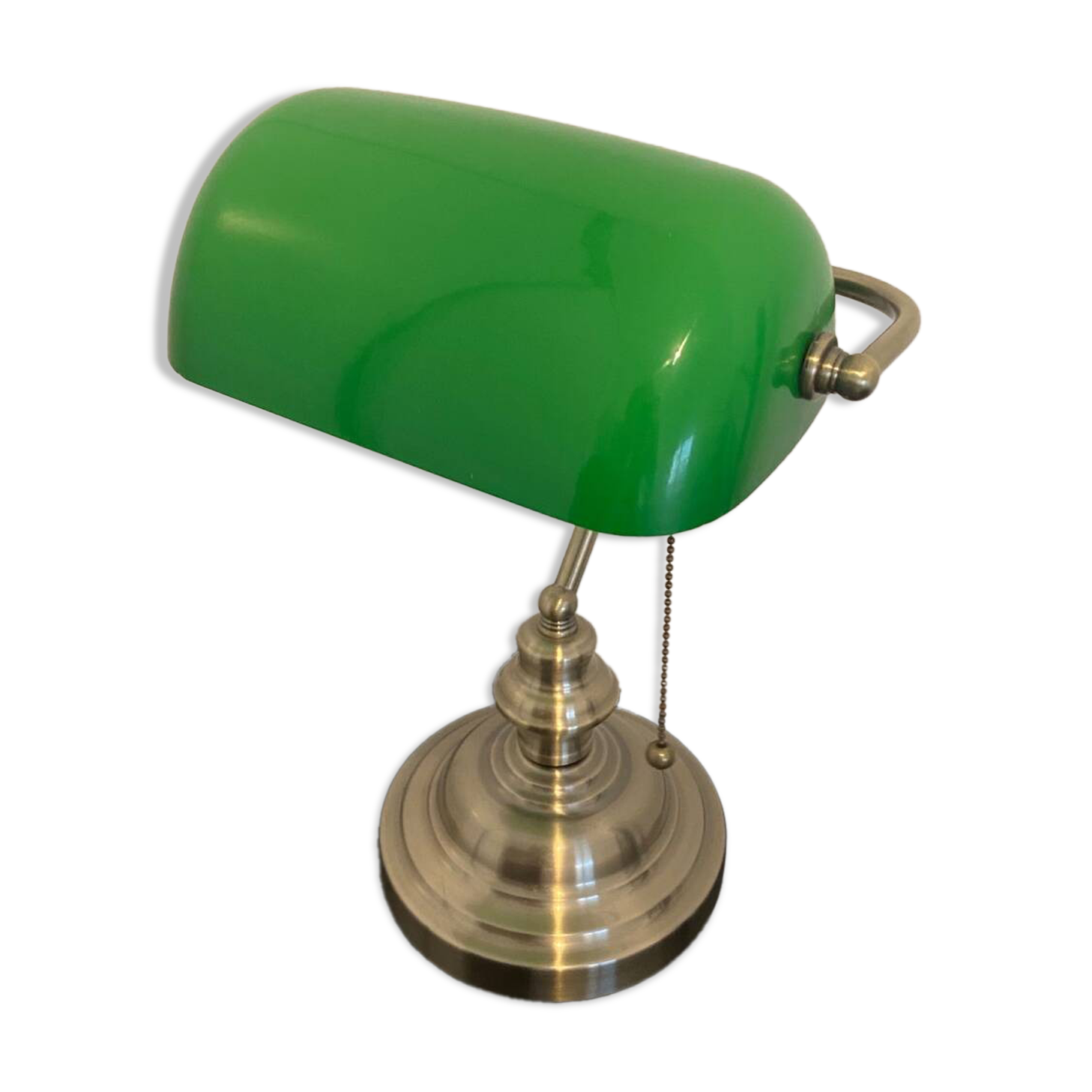 Antique banker's lamp in bronze and green opaline, Art Deco