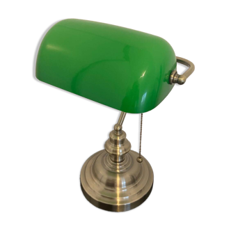 Old bronze banker desk lamp notary art deco green opaline