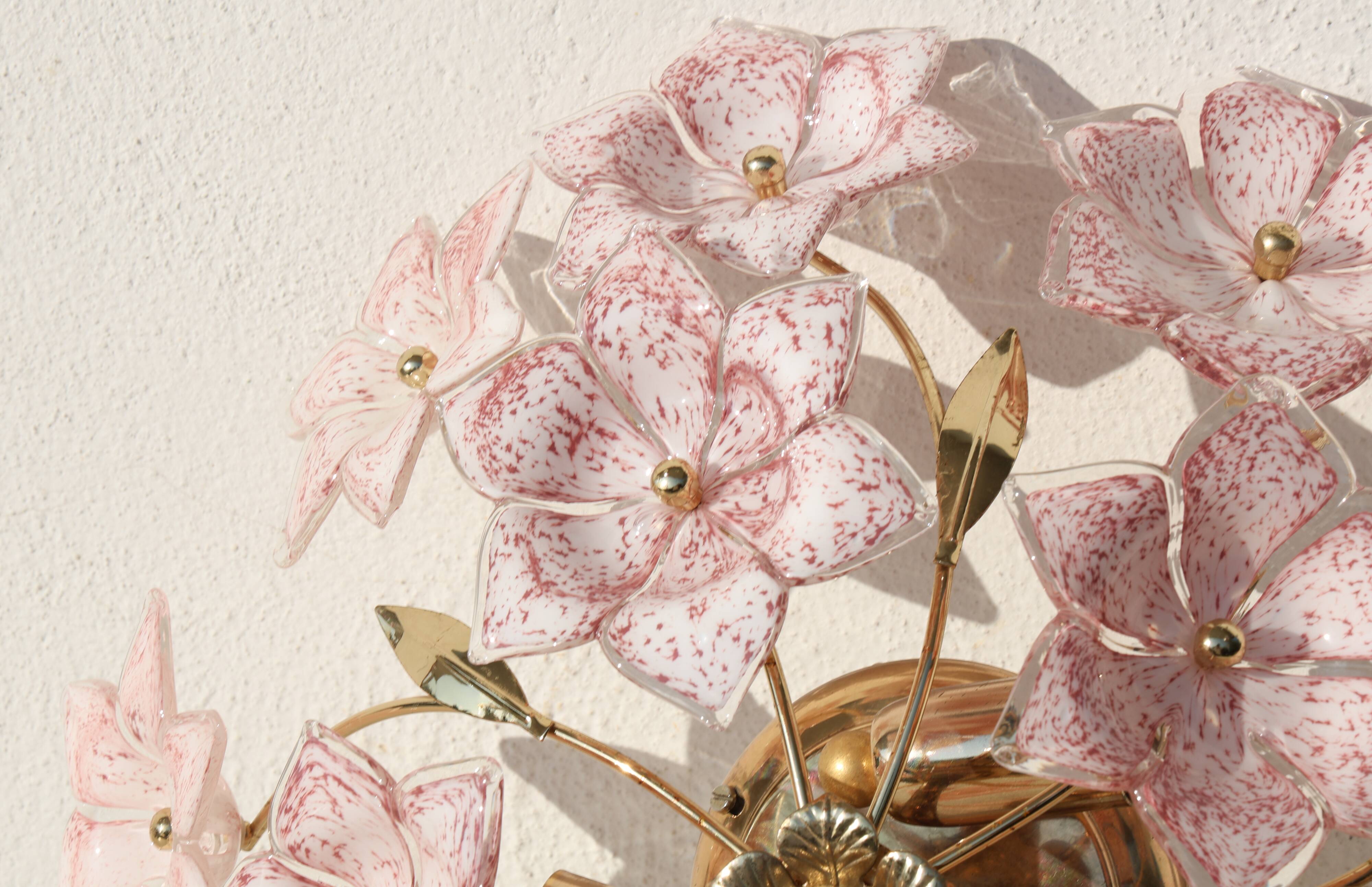 Lustre vintage Murano fleurs roses, années 1970