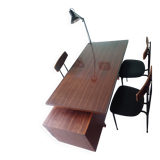 Desk and 3 chairs in 1950s Italian modernist style in rosewood.