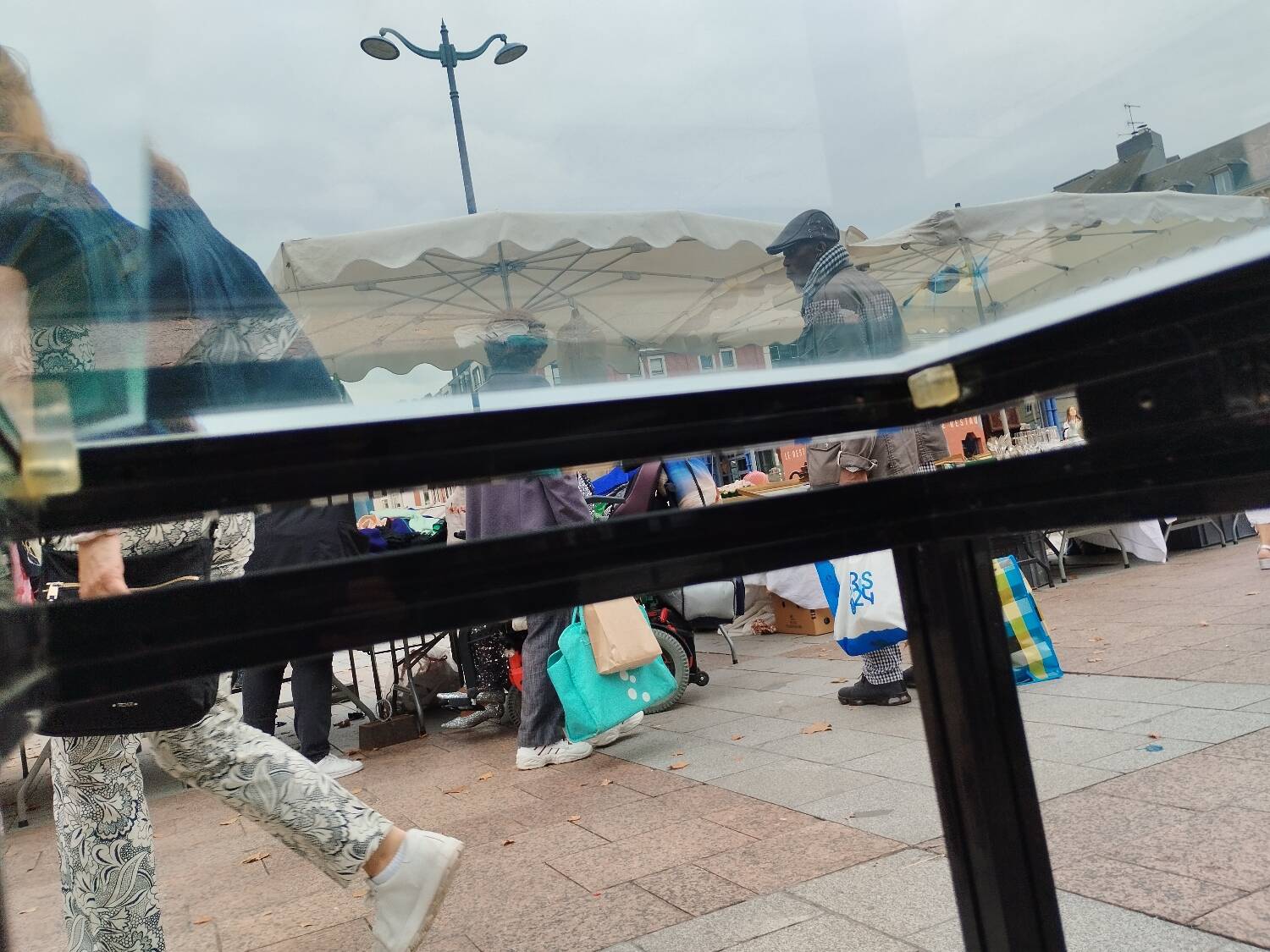 Old console with vintage glass top