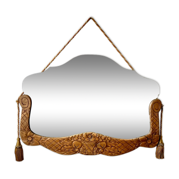 Grand miroir Art déco à suspendre, verre à double biseau, années 1930