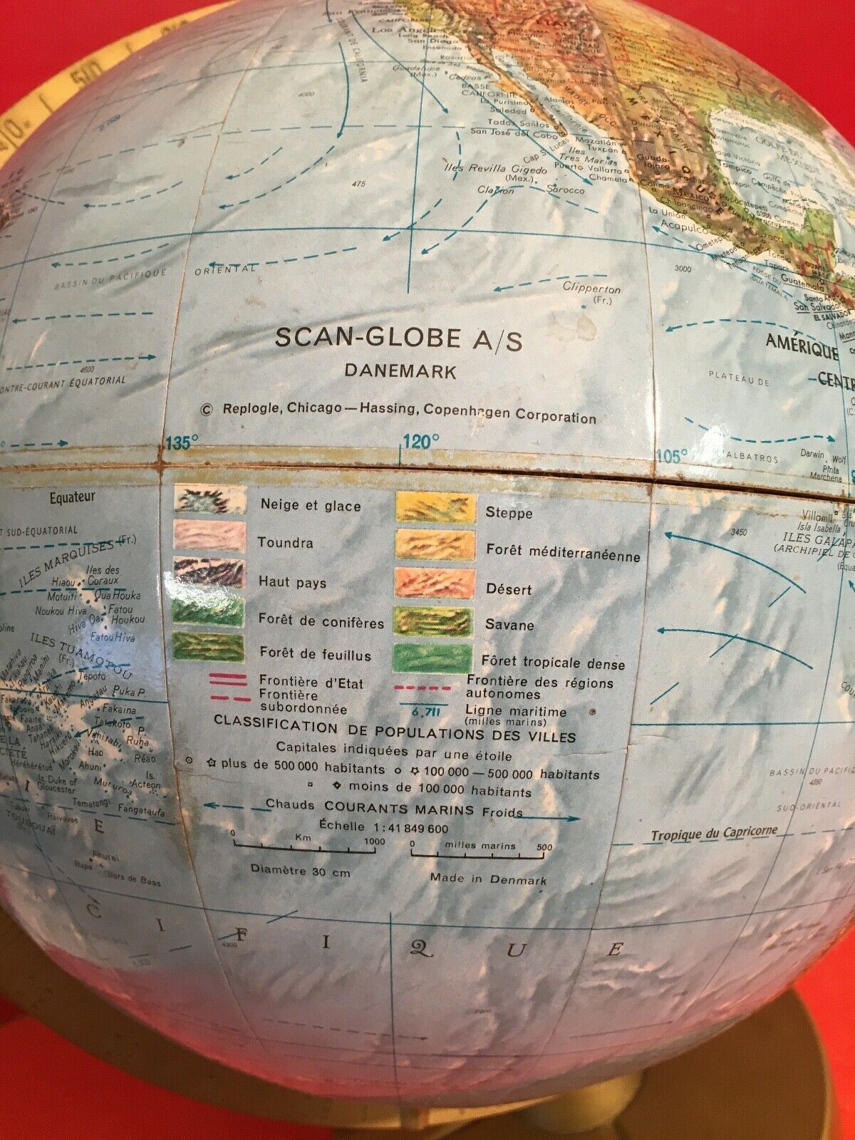 Mappemonde globe terrestre scan globe A/S Danemark carton & laiton & métal