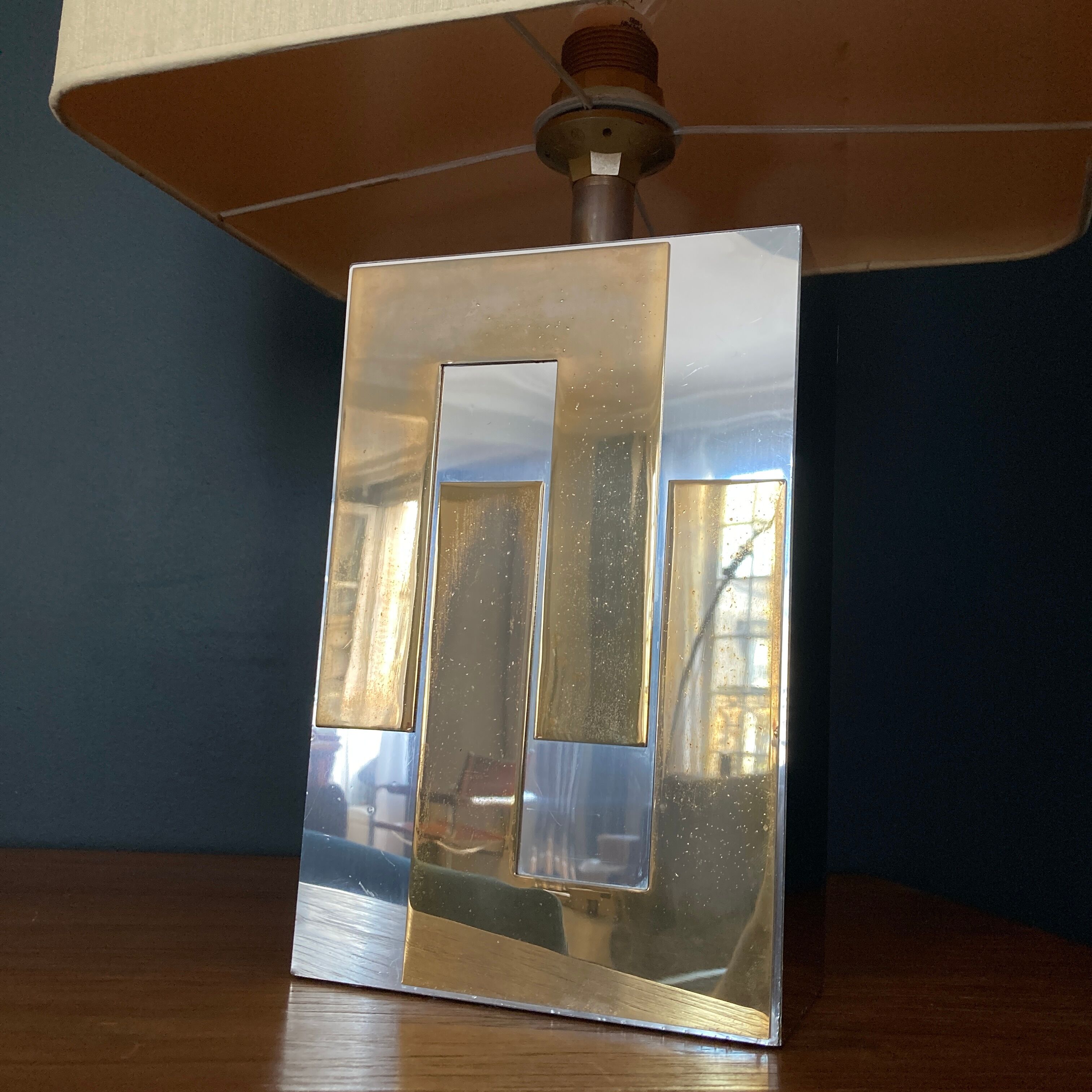 Table lamp Philippe Jean gold and chrome 1970