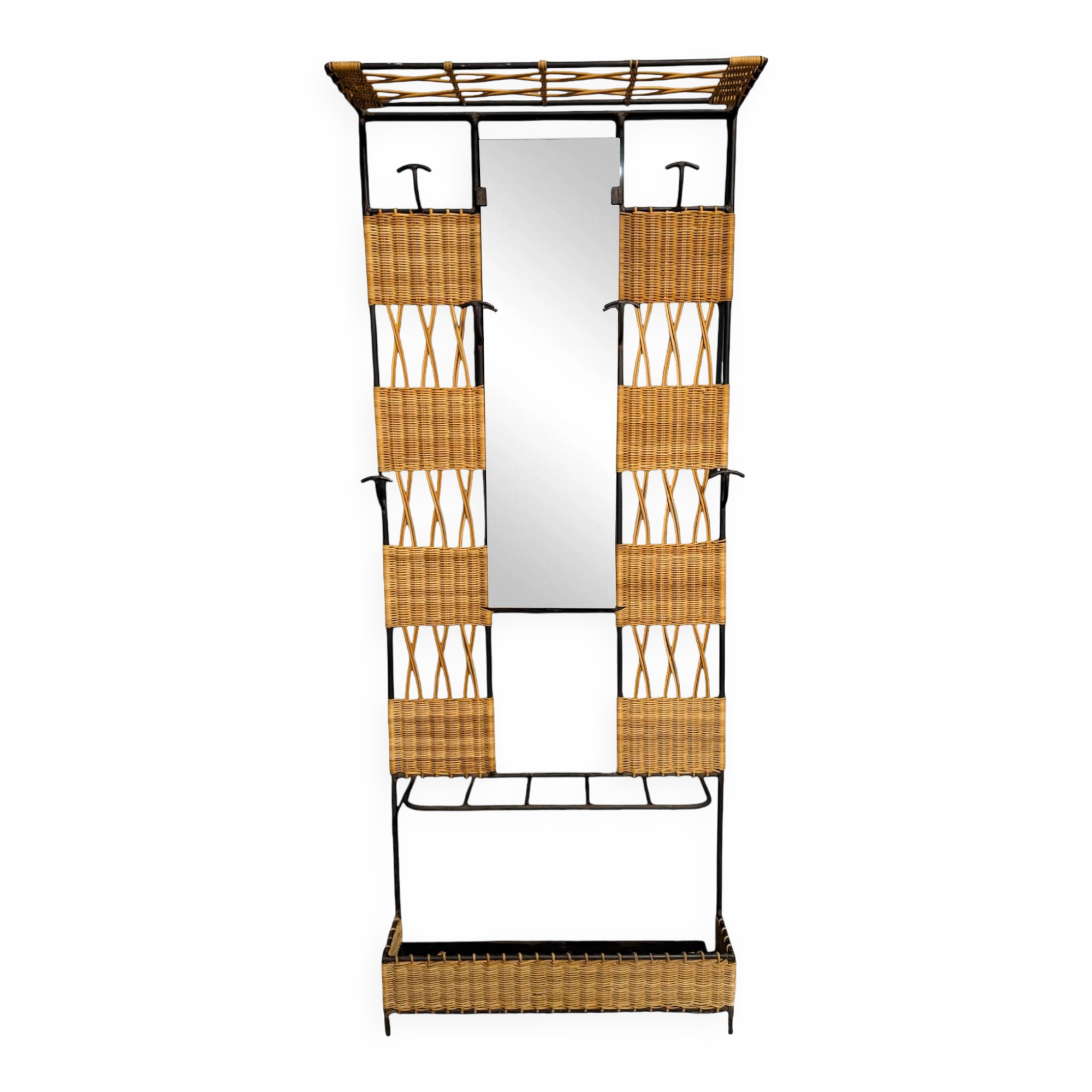 Vestiaire, portemanteau en rotin, années 70