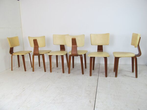Set de 6 chaises de salon modernistes mid-century en contreplaqué & table à rallonge par Cor Alons pour Gouda den Boer