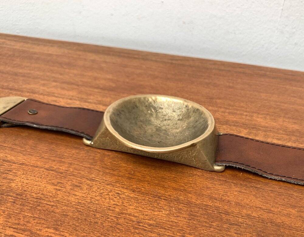 Mid-Century Bronze and Leather Armrest Bowl or Ashtray, 1960s