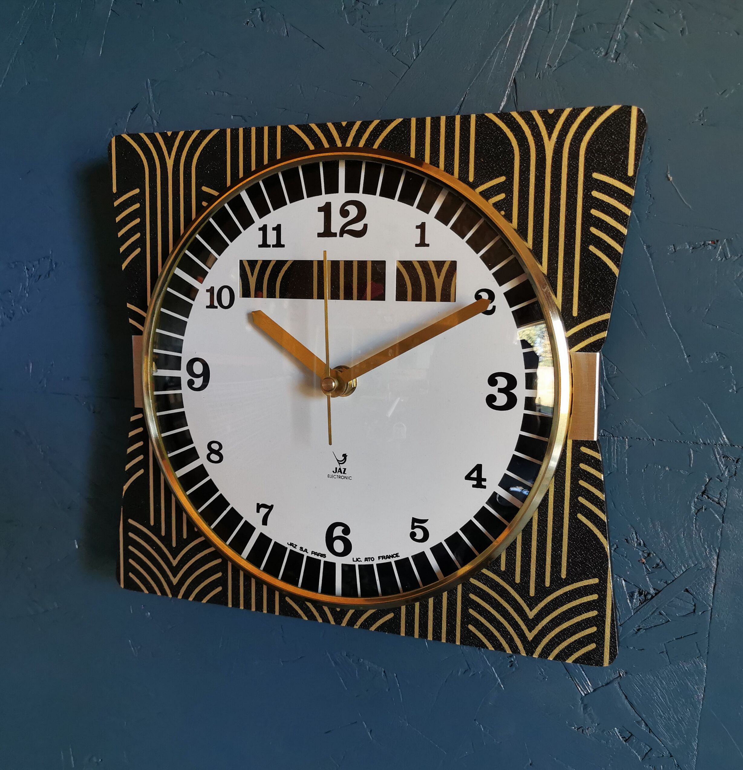 Vintage clock silent rectangular wall clock "jaz black gold"
