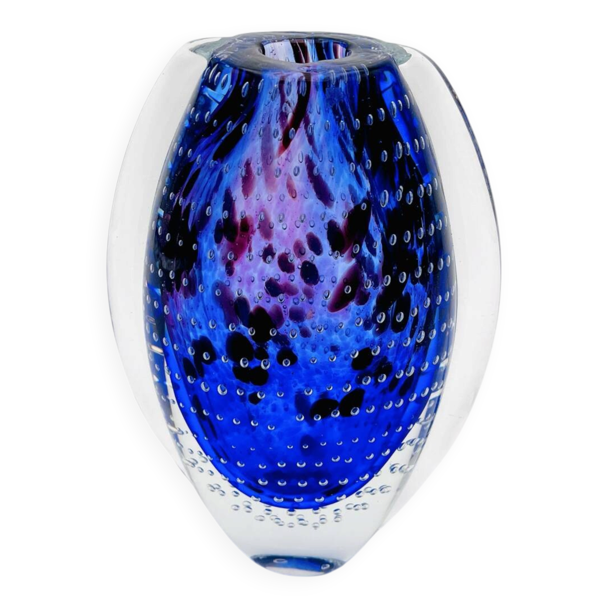 Murano Vase Sommerso Bullicante Cobalt Blue 1960s