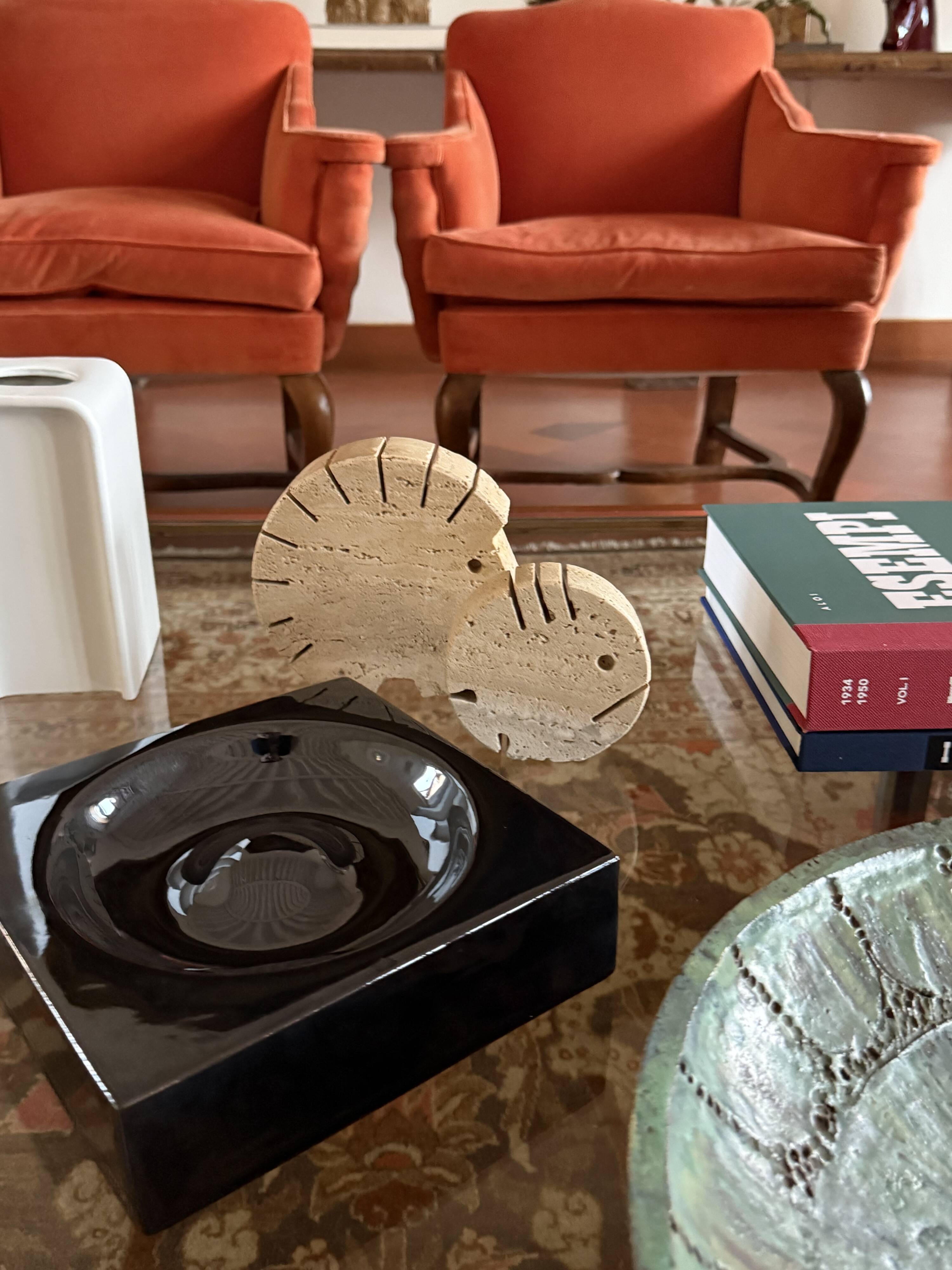 Travertine figures porcupine and fish, Fratelli Mannelli, Italy 1970s