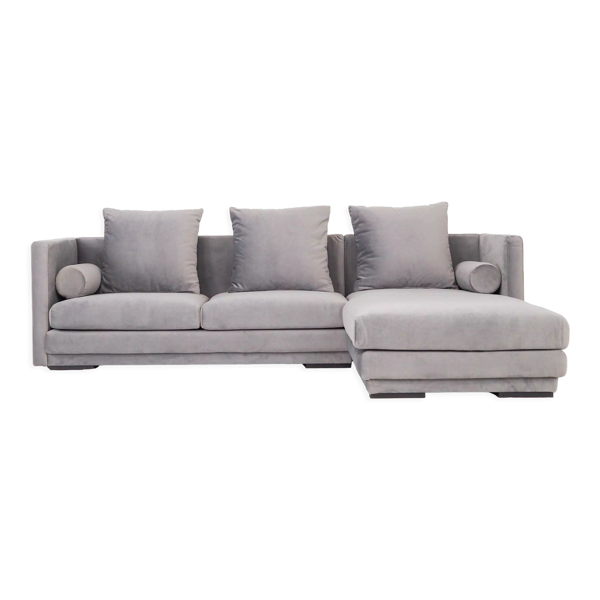 Canapé d’angle malmo argent velour, design scandinave — Beyit