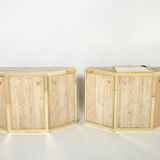 Pair of travertine brass cabinets by Alfredo Freda 1975