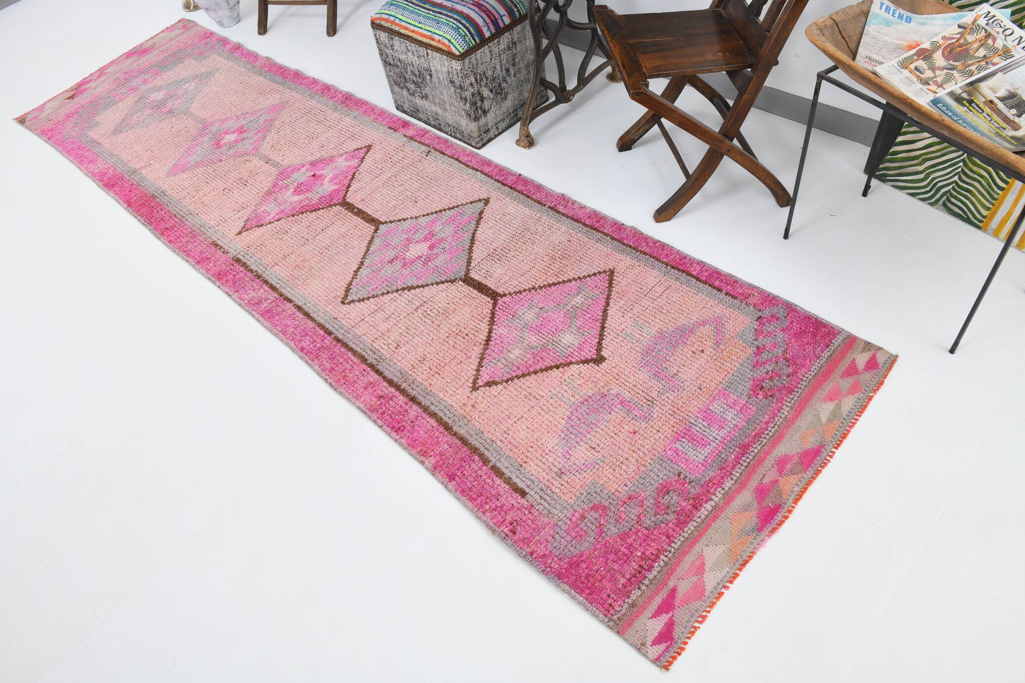 3x12 Pink Persian Vintage Runner Rug, 92x355Cm SK 18193