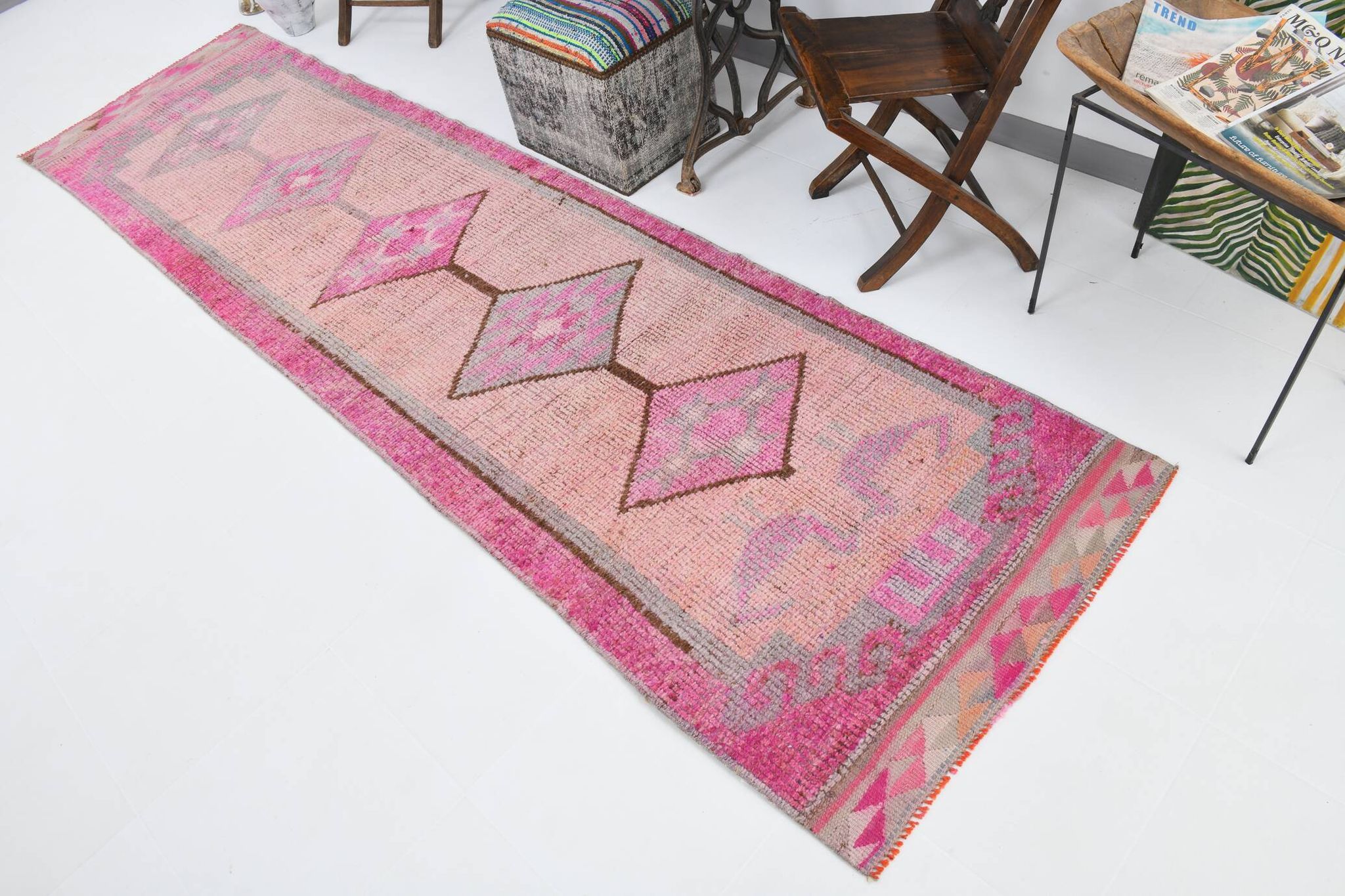 3x12 Pink Persian Vintage Runner Rug, 92x355Cm SK 18193