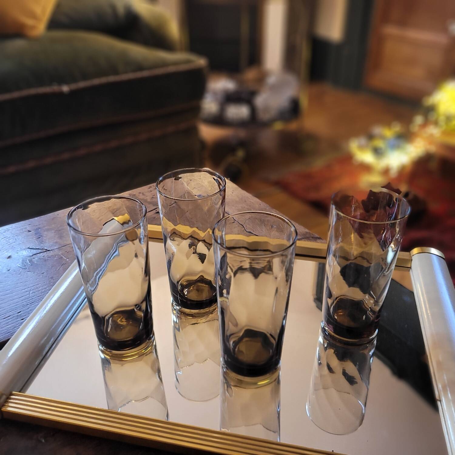 4 smoked long drink glasses – 1970s 4 smoked long drink glasses – year
