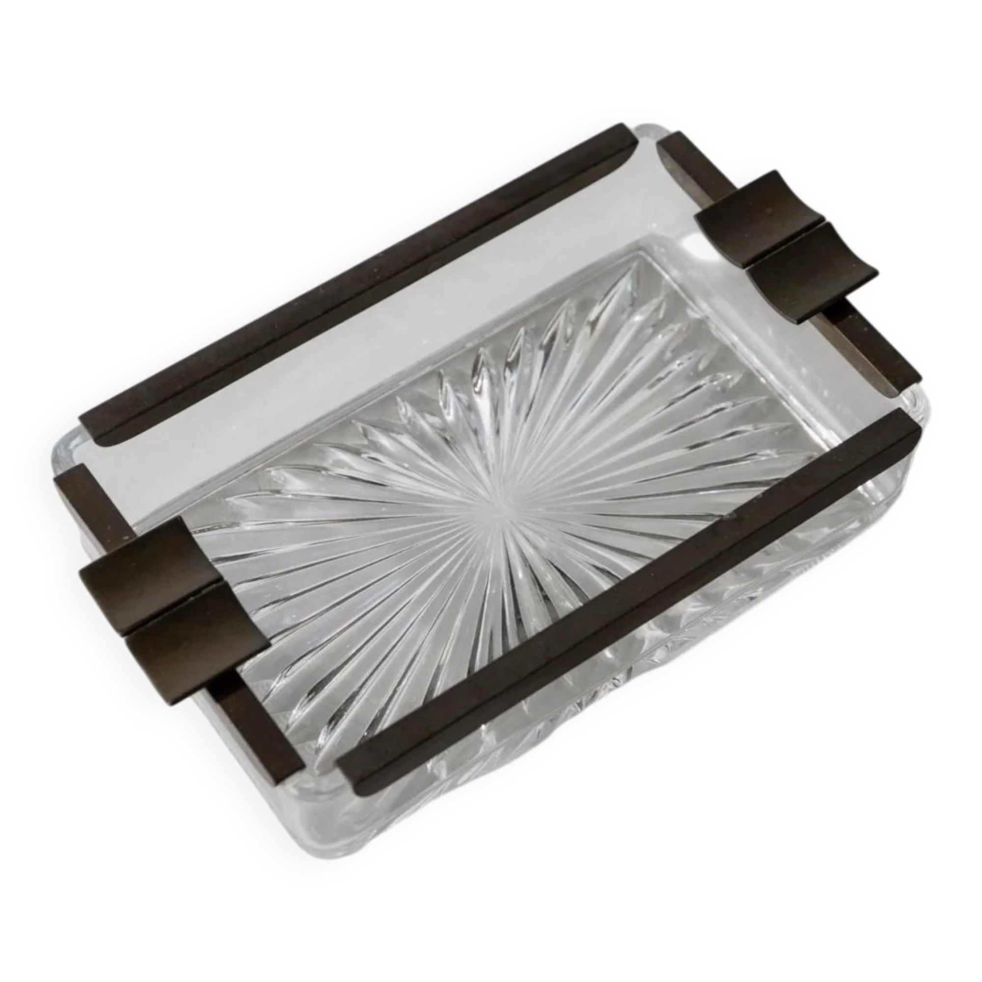 Vintage Art Deco ashtray in glass - crystal glass and metal - timeless design from Italy in the 1930s - glass art, elegant gift idea, table decoration.