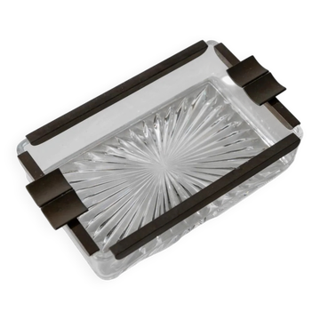 Vintage Art Deco ashtray in glass - crystal glass and metal - timeless design from Italy in the 1930s - glass art, elegant gift idea, table decoration.