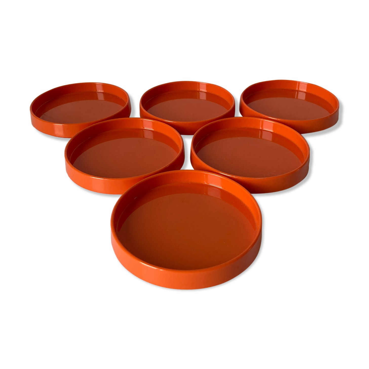 6 vintage orange plastic glass undersides from the 70s