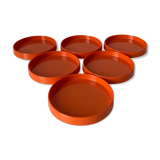 6 vintage orange plastic glass undersides from the 70s