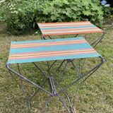 Vintage camping folding stool, striped canvas