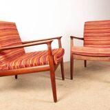 Pair of Danish armchairs in solid teak and fabric, Svend Aage Eriksen 1960.