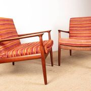 Pair of Danish armchairs in solid teak and fabric, Svend Aage Eriksen 1960.