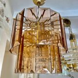 Veca lustre verre structure laiton , Espagne 1960