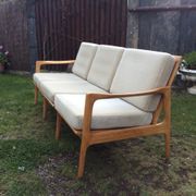 Vintage Scandinavian bench and armchairs of 4 pieces, 1 bench and 3 armchairs.
