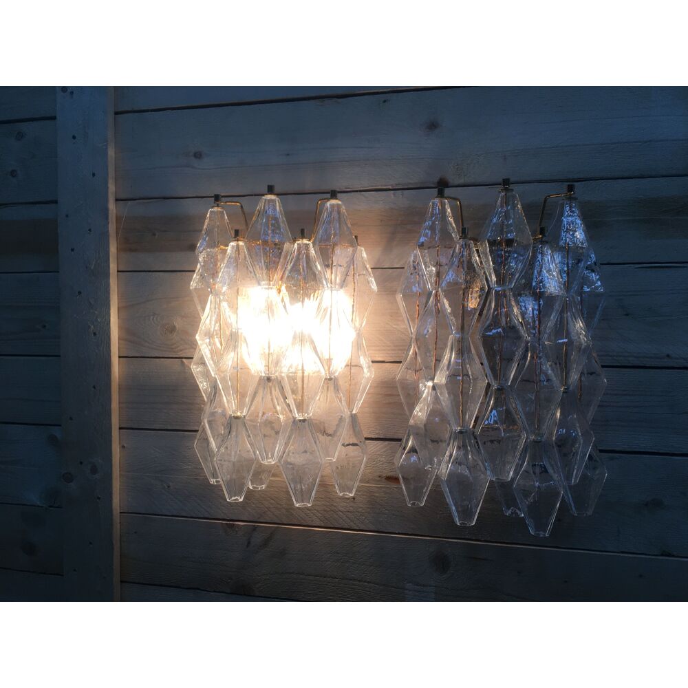 A pair of 2 Murano Glass "poliedri " wall sconce with a gold by SimoEng
