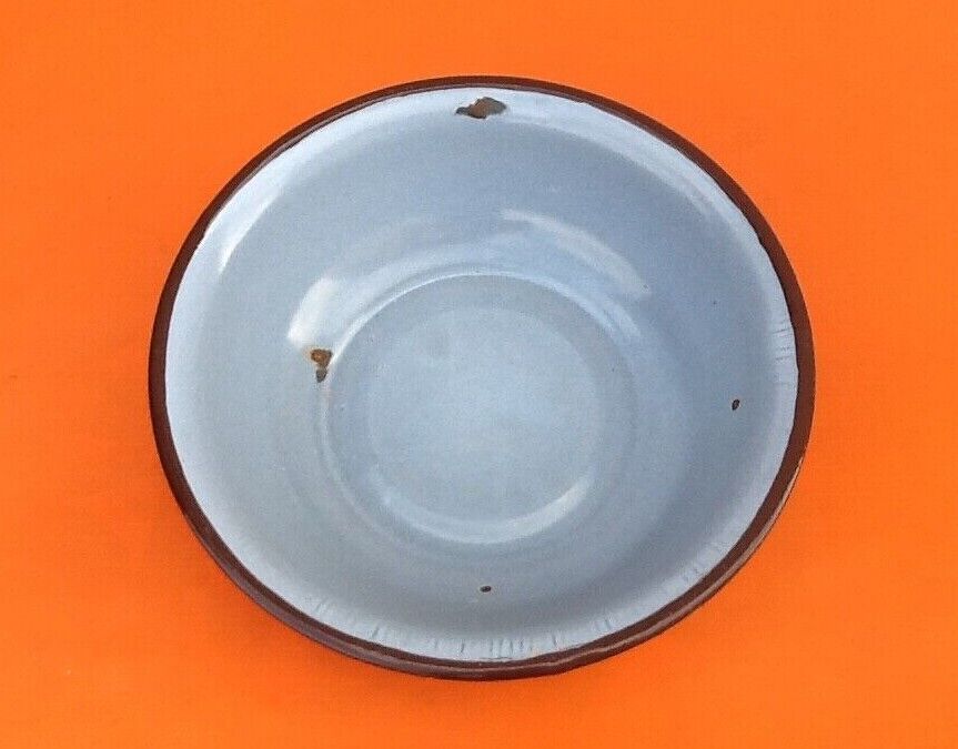 1940s basin, bowl glazed sheet metal gray with brown edging