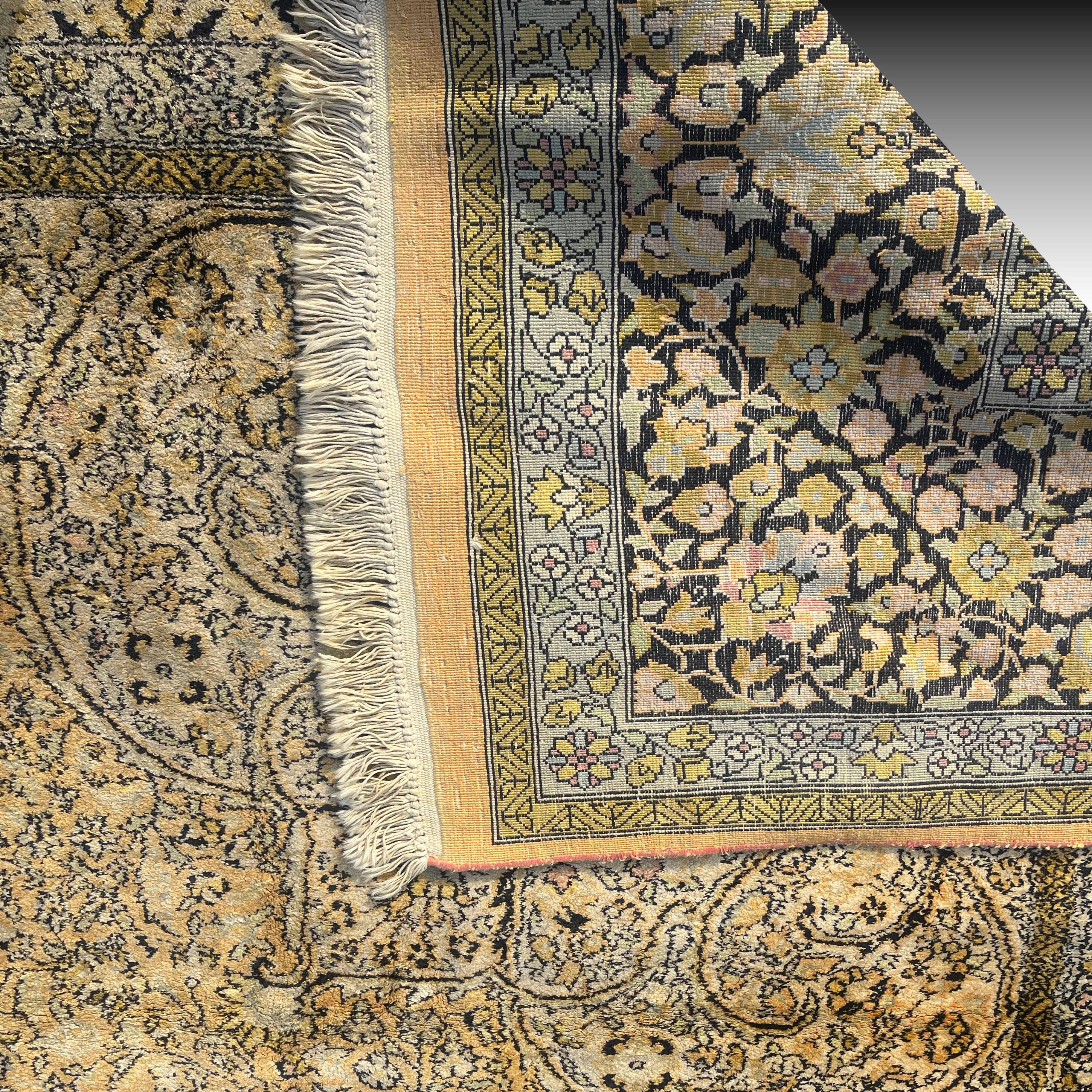 Large kashmir silk rug - india, handmade. - ✔ size: 3.95 x 2.75 metres