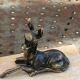 Table lamp, Biche, fawn in gilded brass on a beige marble base, art deco Velvet underside