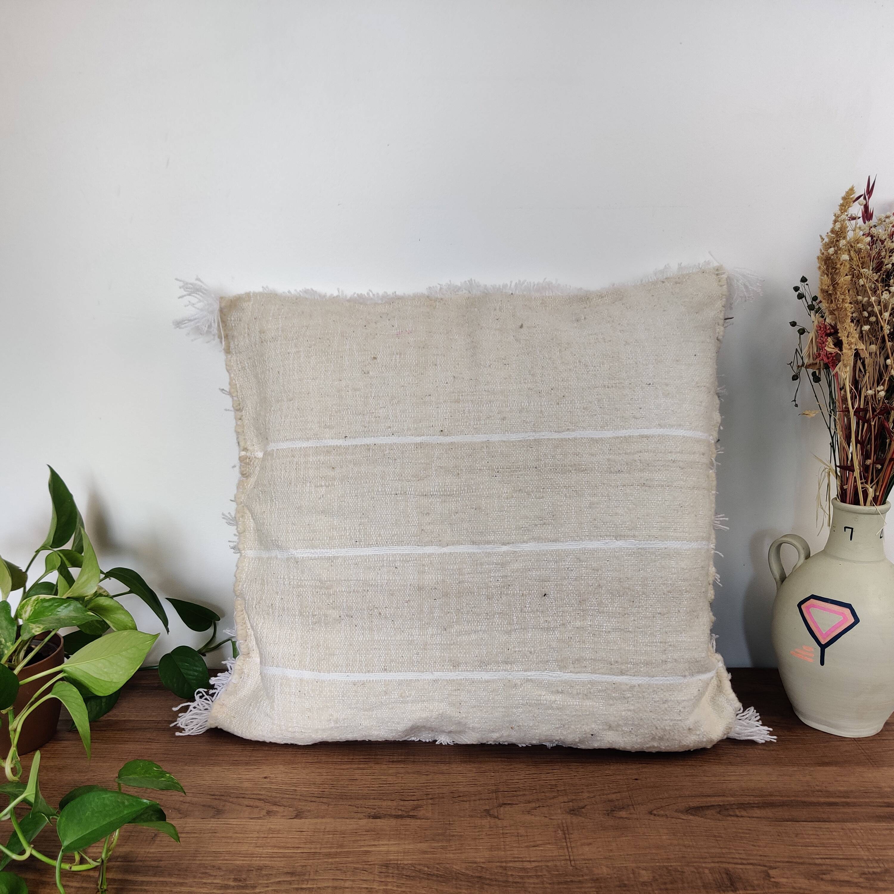 Moroccan white handira kilim cushion