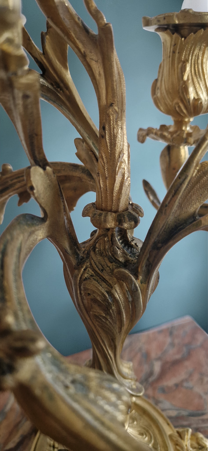 Pair of gilded bronze candelabra – Louis XV style – 19th century